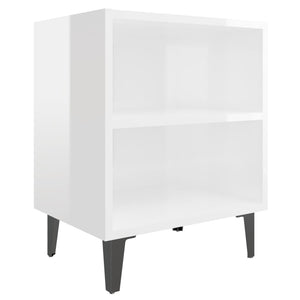 Comodini con Gambe in Metallo 2 pz Bianco Lucido 40x30x50 cm 805810