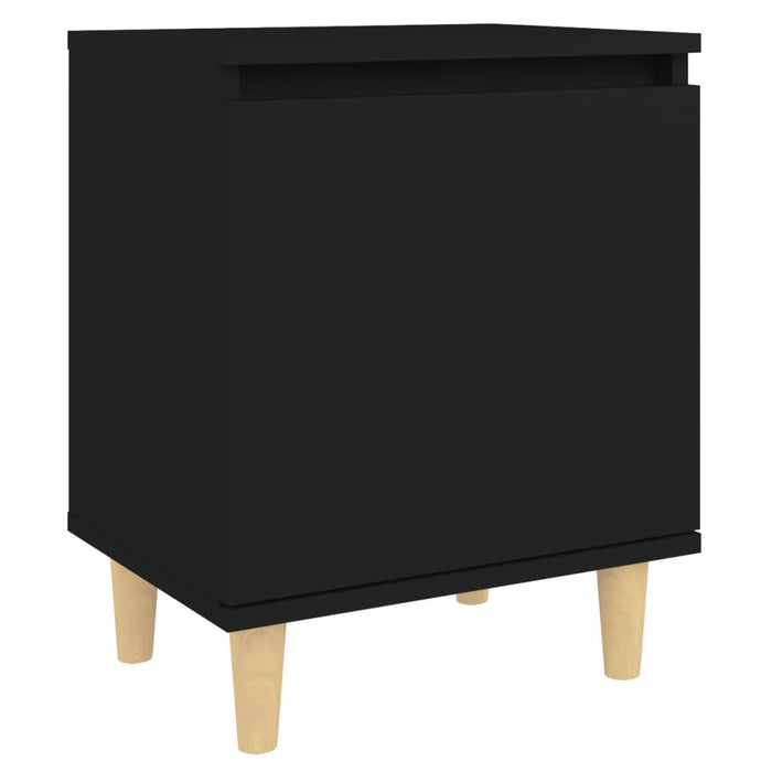 Comodino con Gambe in Legno Massello Nero 40x30x50 cm 805817