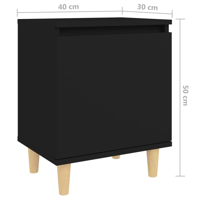 Comodino con Gambe in Legno Massello Nero 40x30x50 cm 805817