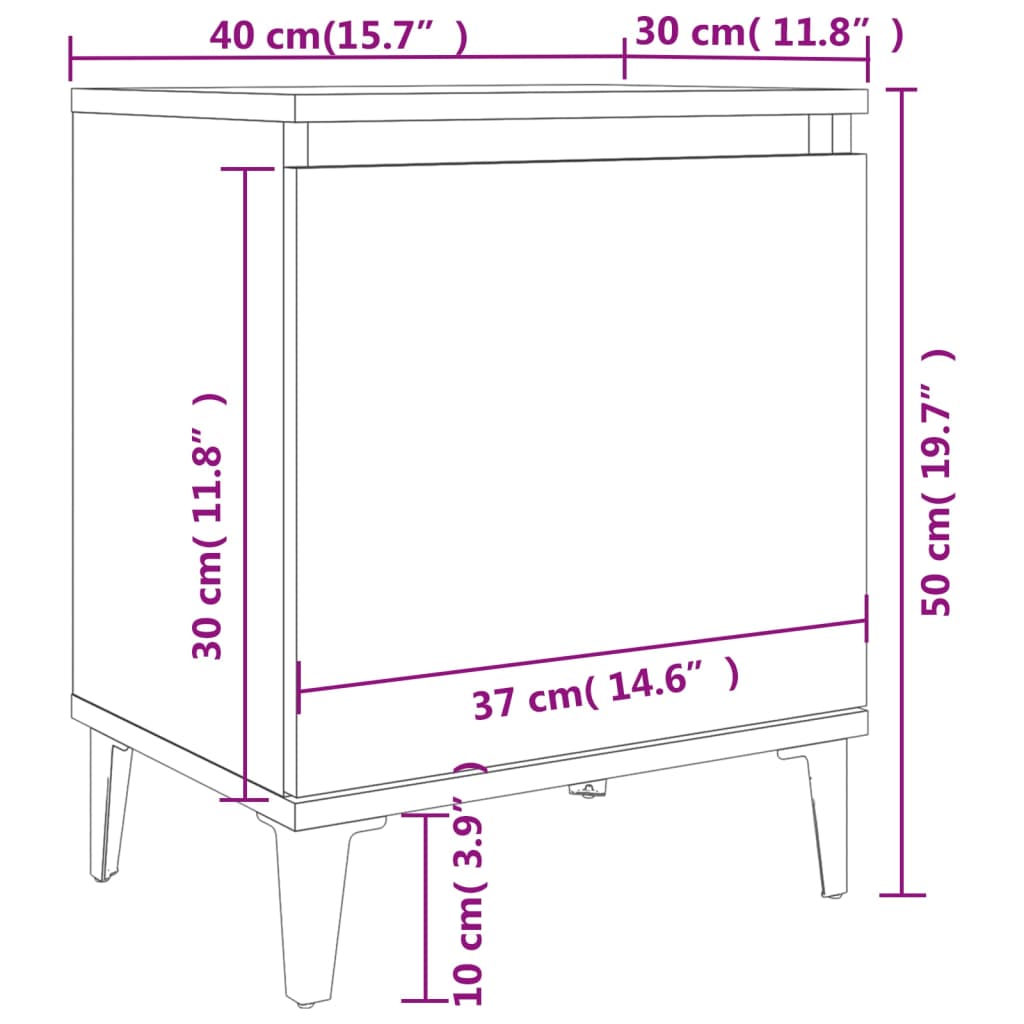 Comodino con Gambe in Metallo Bianco 40x30x50 cm cod mxl 31055