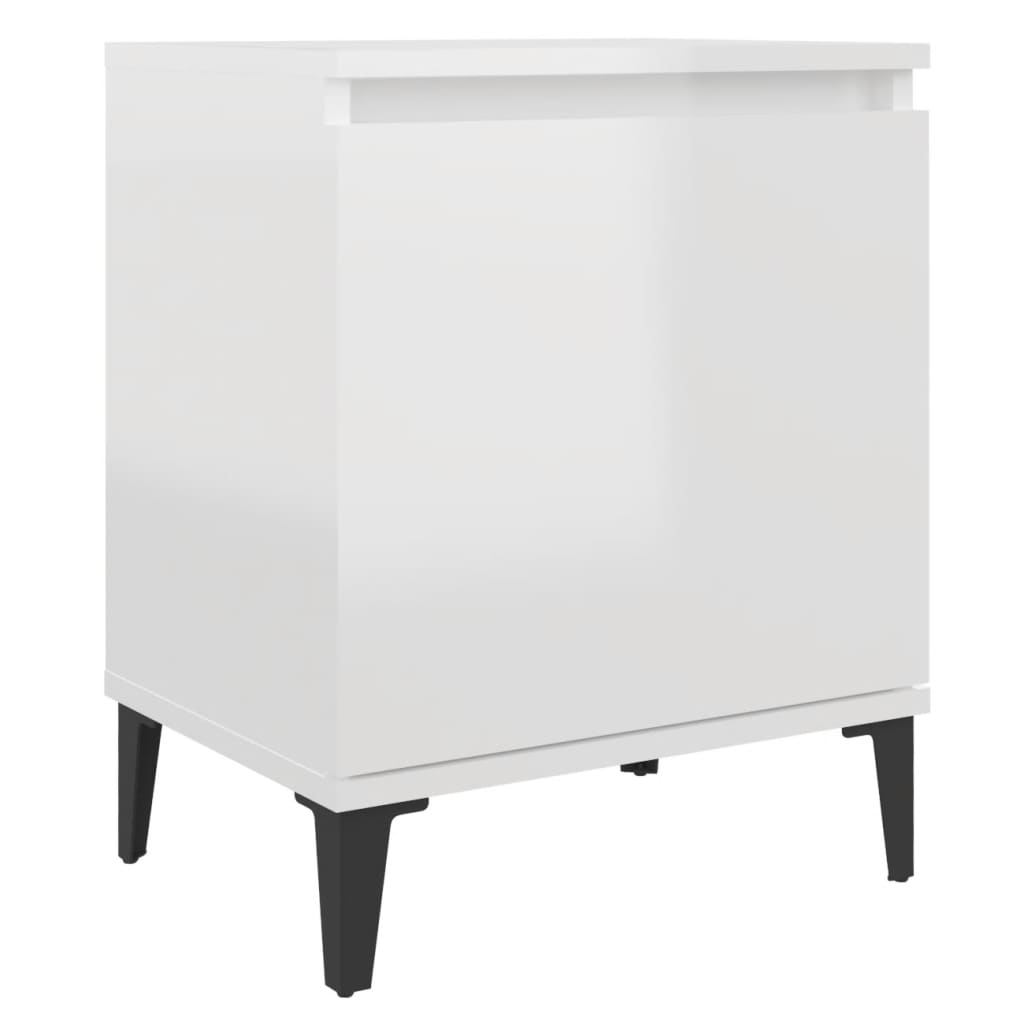 Comodino con Gambe in Metallo Bianco Lucido 40x30x50 cm 805845