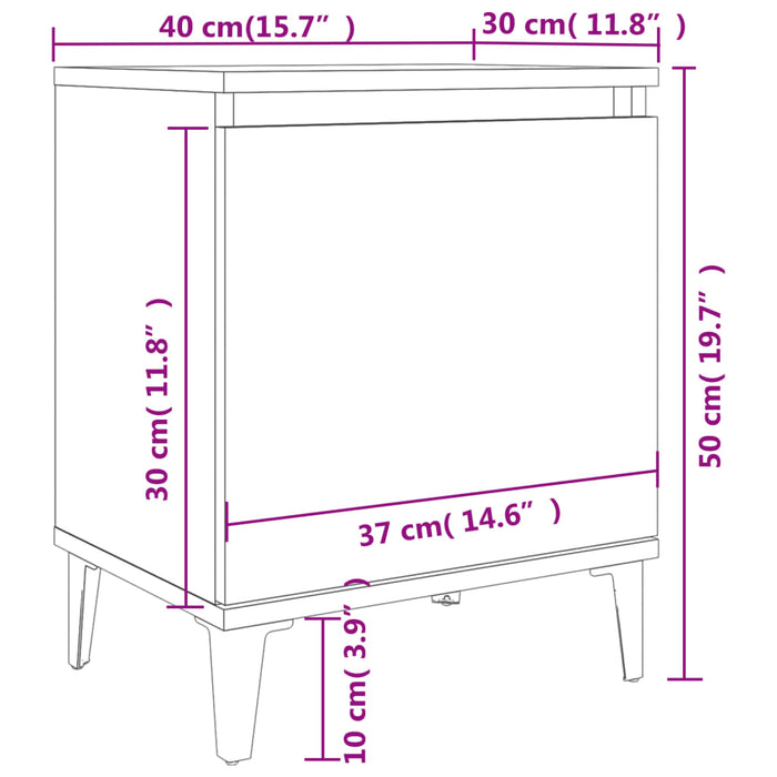 Comodino con Gambe in Metallo Bianco Lucido 40x30x50 cm 805845