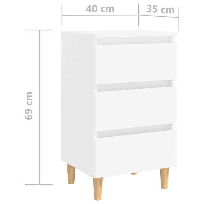 Comodini con Gambe in Legno Massello 2 pz Bianchi 40x35x69 cm 805888