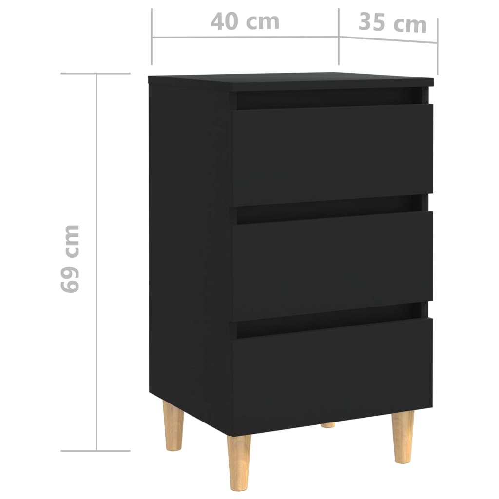 Comodino con Gambe in Legno Massello Nero 40x35x69 cm cod mxl 31215