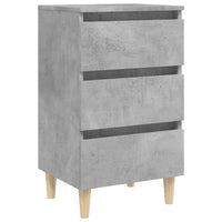 Comodino con Gambe in Legno Massello Grigio Cemento 40x35x69 cm 805895