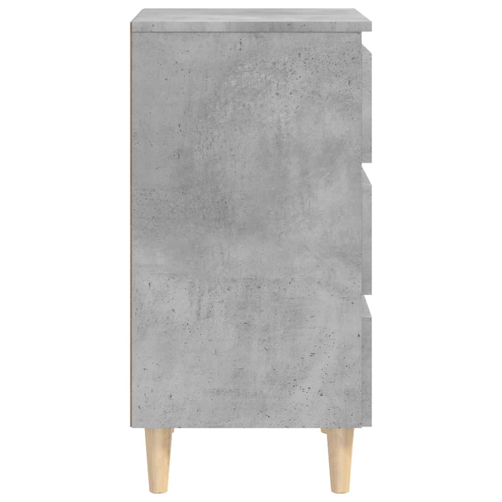 Comodino con Gambe in Legno Massello Grigio Cemento 40x35x69 cm 805895