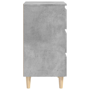 Comodino con Gambe in Legno Massello Grigio Cemento 40x35x69 cm 805895