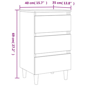 Comodino con Gambe in Legno Massello Grigio Cemento 40x35x69 cm 805895