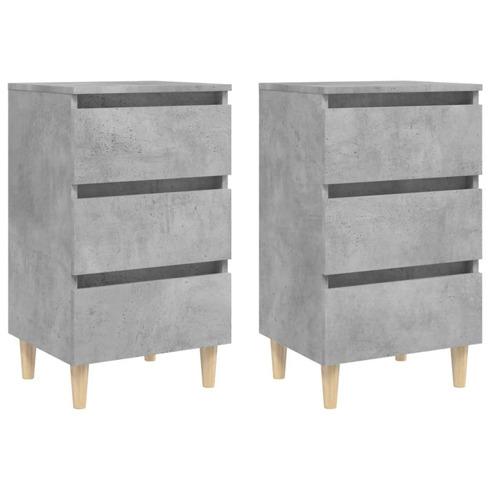 Comodini Gambe in Legno Massello 2 pz Grigio Cemento 40x35x69cm 805896