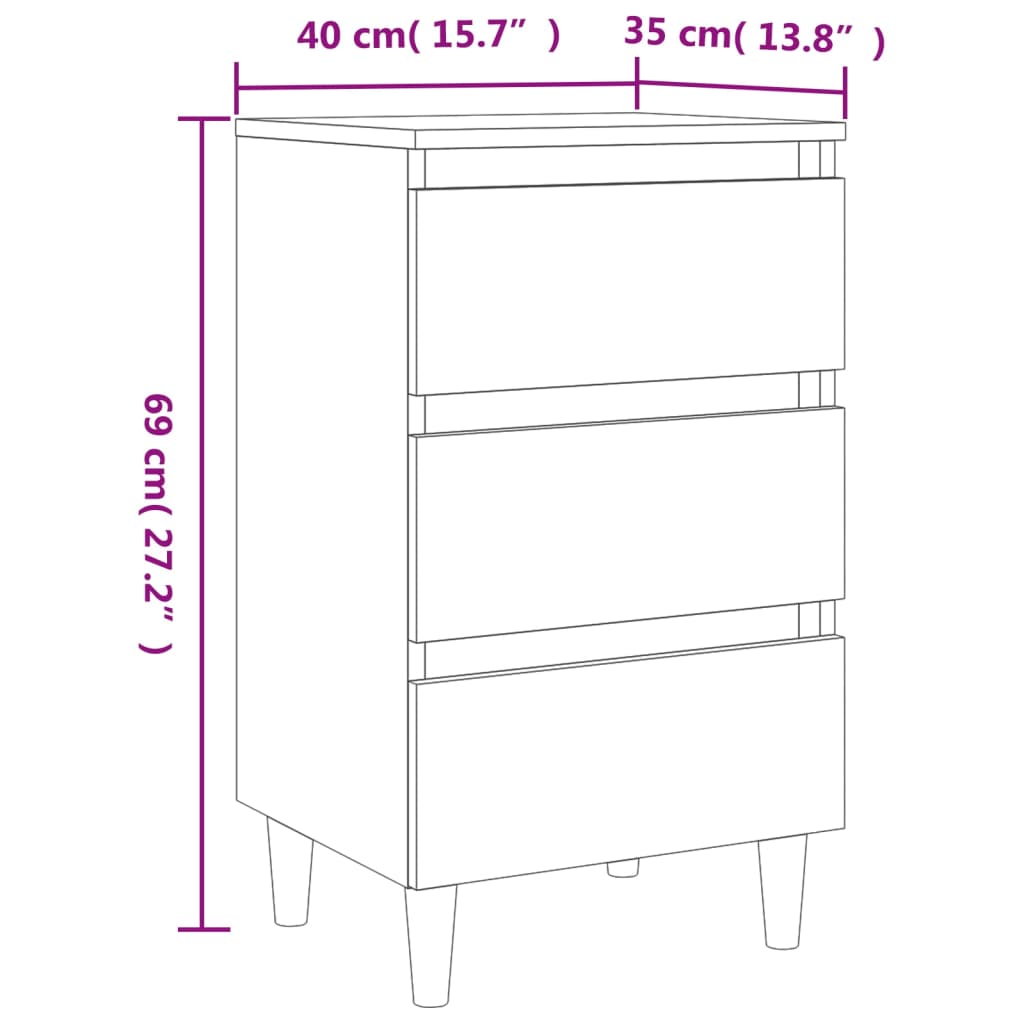 Comodini Gambe in Legno Massello 2 pz Grigio Cemento 40x35x69cm 805896