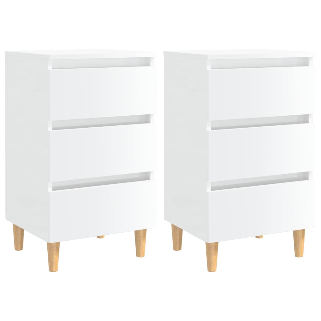 Comodini con Gambe in Legno 2 pz Bianco Lucido 40x35x69 cm cod mxl 31293