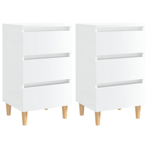 Comodini con Gambe in Legno 2 pz Bianco Lucido 40x35x69 cm cod mxl 31293