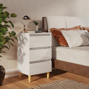 Comodini con Gambe in Legno 2 pz Bianco Lucido 40x35x69 cm cod mxl 31293