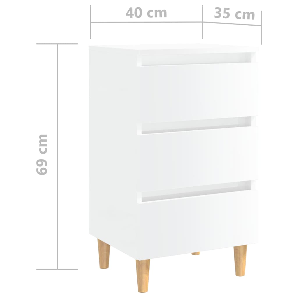 Comodini con Gambe in Legno 2 pz Bianco Lucido 40x35x69 cm cod mxl 31293