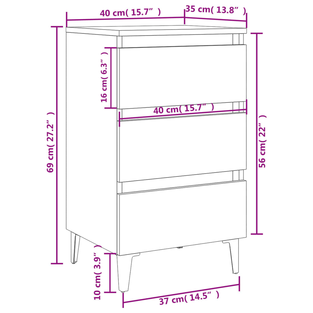 Comodino con Gambe in Metallo Nero 40x35x69 cm cod mxl 31240