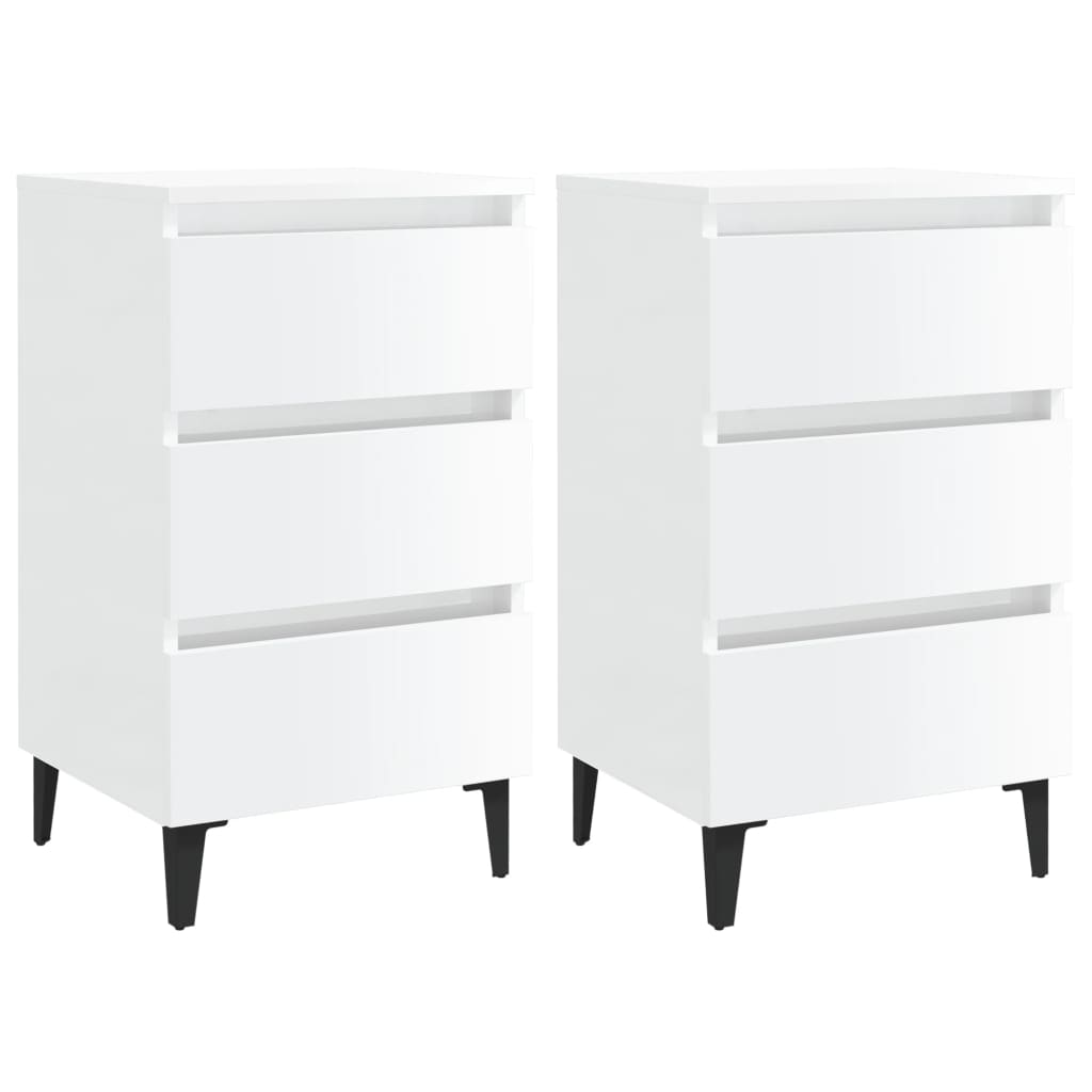 Comodino con Gambe in Metallo 2 pz Bianco Lucido 40x35x69 cm cod mxl 49494