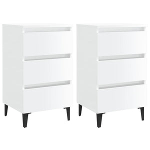 Comodino con Gambe in Metallo 2 pz Bianco Lucido 40x35x69 cm cod mxl 49494