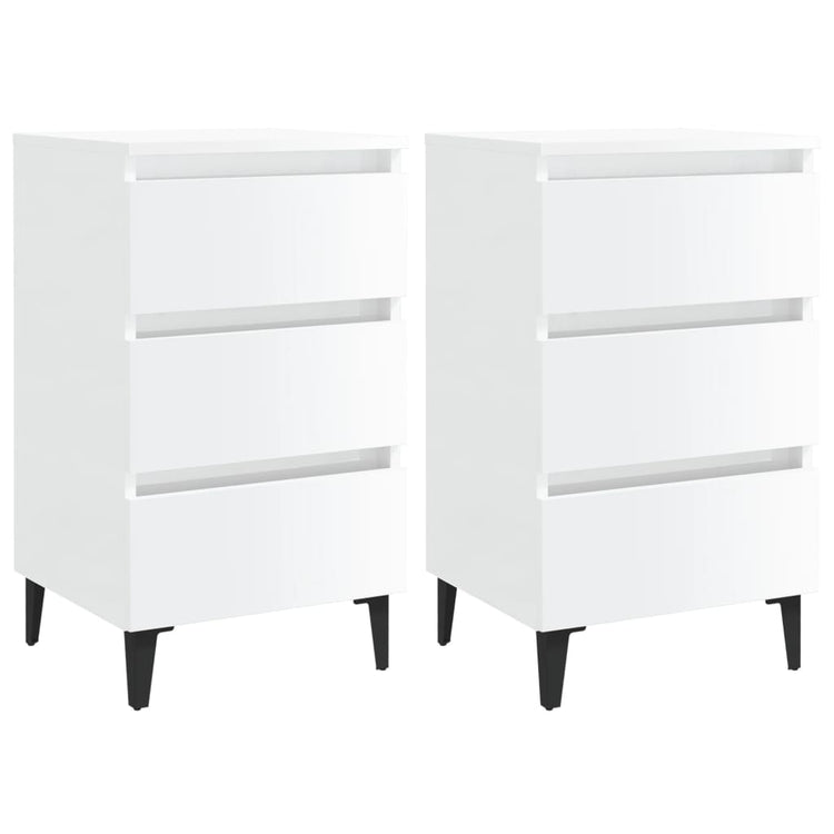 Comodino con Gambe in Metallo 2 pz Bianco Lucido 40x35x69 cm cod mxl 49494