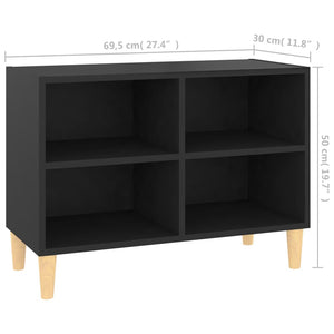 Mobile TV con Gambe in Legno Massello Nero 69,5x30x50 cm