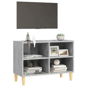 Mobile TV con Gambe Legno Massello Grigio Cemento 69,5x30x50 cm 805927