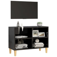 Mobile TV con Gambe in Legno Massello Nero Lucido 69,5x30x50 cm 805930