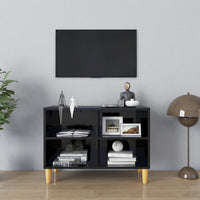 Mobile TV con Gambe in Legno Massello Nero Lucido 69,5x30x50 cm 805930