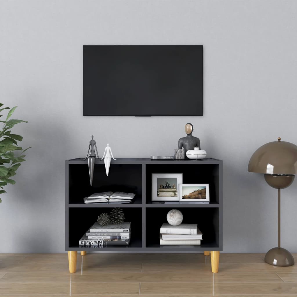 Mobile TV Gambe in Legno Massello Grigio Lucido 69,5x30x50 cm cod mxl 15845