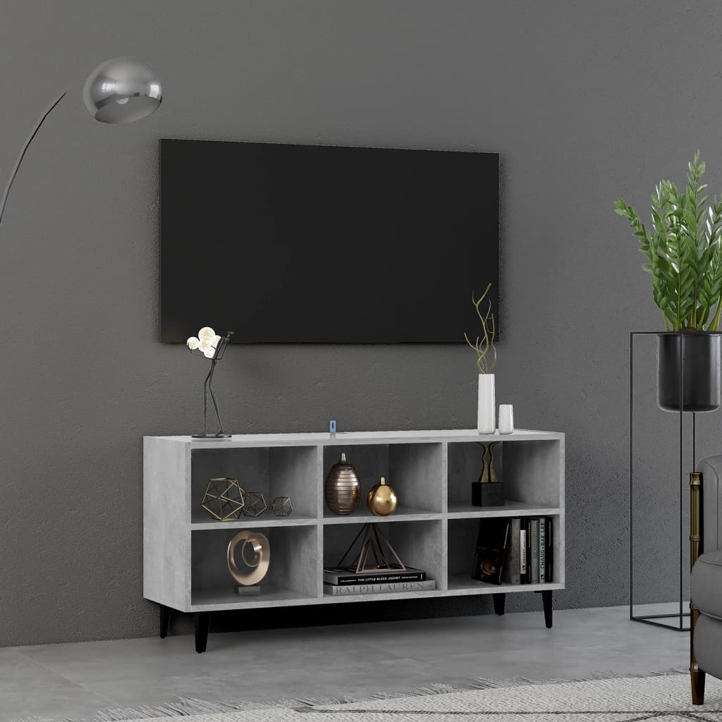 Mobile TV con Gambe in Metallo Grigio Cemento 103,5x30x50 cm 805954