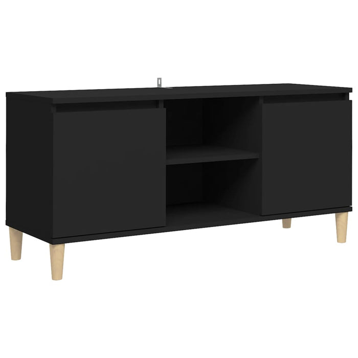 Comodino con Gambe in Legno Massello Nero 103,5x30x50 cm 805960