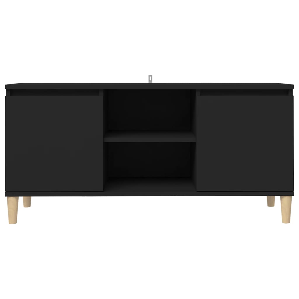 Comodino con Gambe in Legno Massello Nero 103,5x30x50 cm 805960