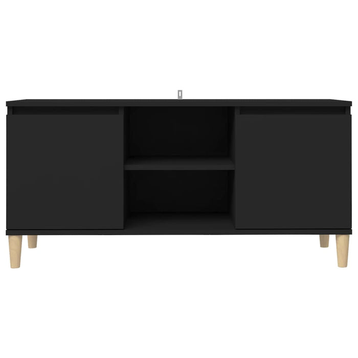 Comodino con Gambe in Legno Massello Nero 103,5x30x50 cm 805960