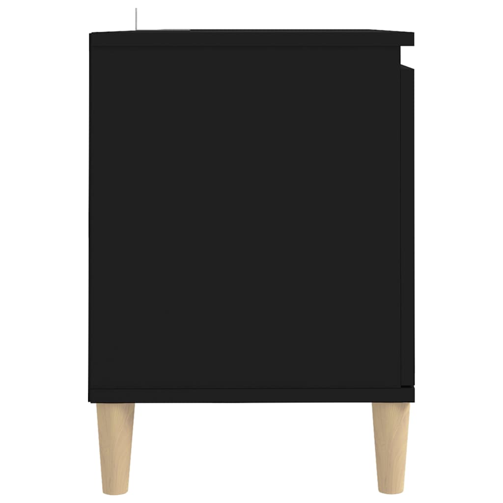 Comodino con Gambe in Legno Massello Nero 103,5x30x50 cm 805960