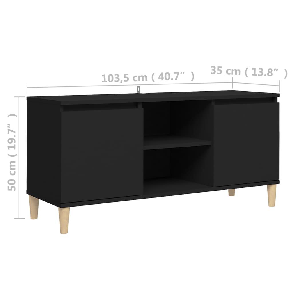 Comodino con Gambe in Legno Massello Nero 103,5x30x50 cm 805960