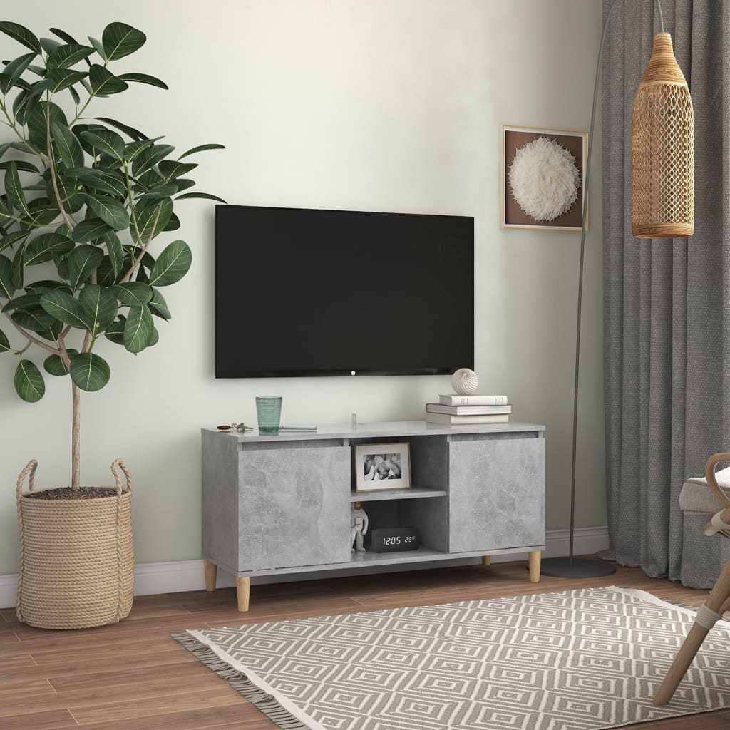 Mobile TV con Gambe in Legno Grigio Cemento 103,5x30x50 cm cod mxl 13305