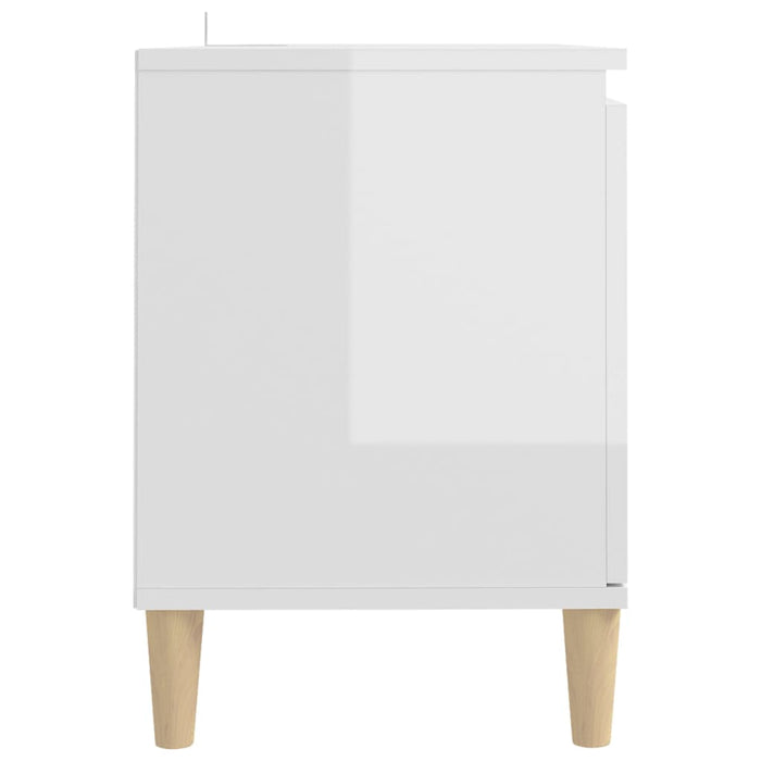 Mobile TV con Gambe Legno Massello Bianco Lucido 103,5x35x50 cm 805965