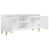 Mobile TV con Gambe Legno Massello Bianco Lucido 103,5x35x50 cm 805965