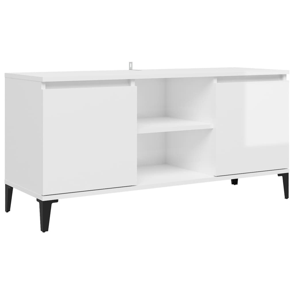 Mobile TV con Gambe in Metallo Bianco Lucido 103,5x35x50 cm