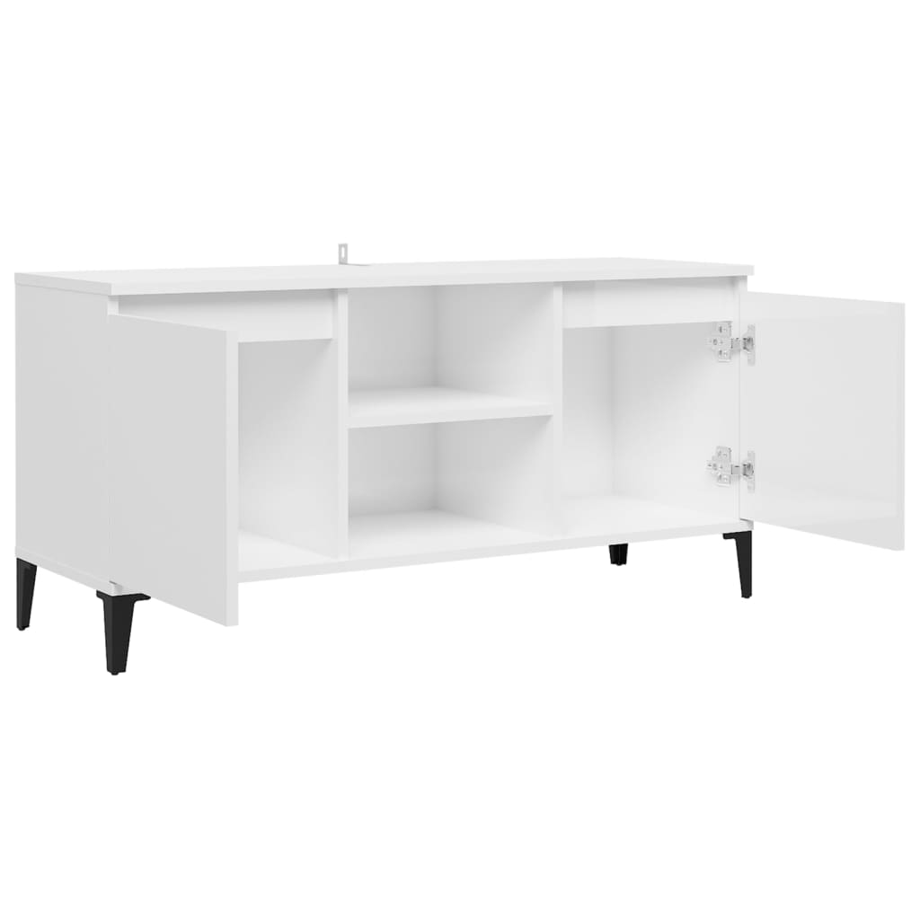 Mobile TV con Gambe in Metallo Bianco Lucido 103,5x35x50 cm