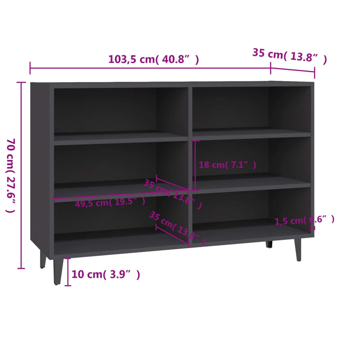 Credenza Grigia 103,5x35x70 cm in Truciolato cod mxl 12299