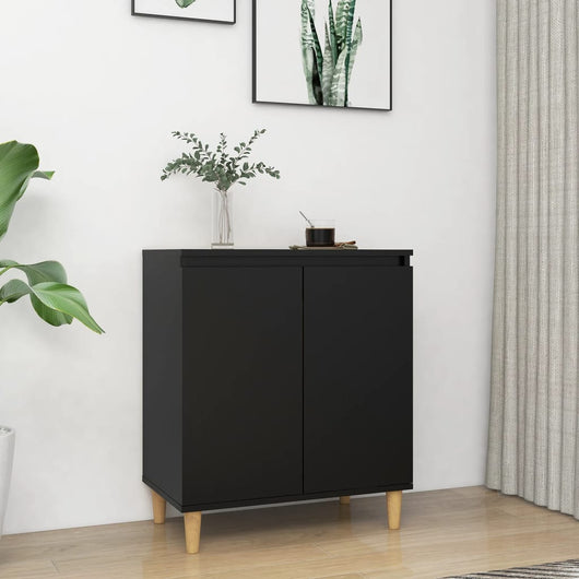 Credenza con Gambe in Legno Massello Nera 60x35x70cm Truciolato cod mxl 12593