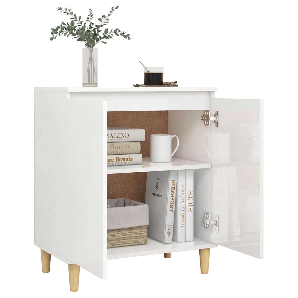 Credenza Gambe Massello Bianco Lucido 60x35x70cm Multistrato 806073