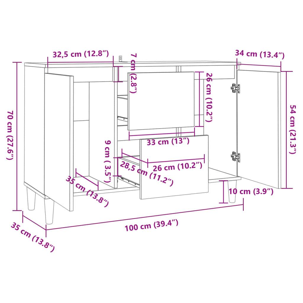 Credenza Grigio Cemento 103,5x35x70 cm in Truciolato