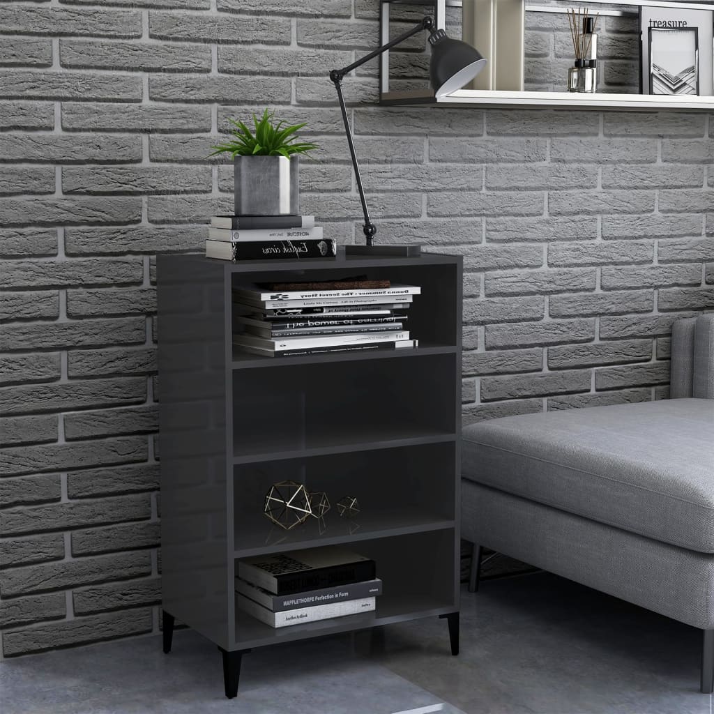 Credenza Grigio Lucido 57x35x90 cm in Legno Multistrato 806138