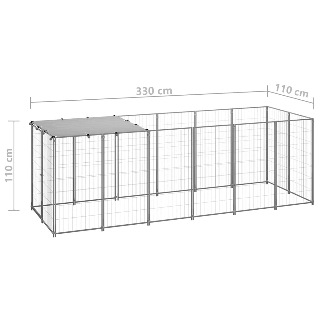 Canile Recinto per Cani Argento 330x110x110 cm in Acciaio 150786