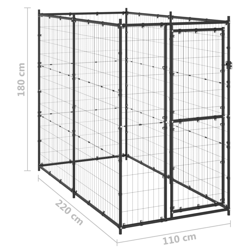 Gabbia per Cani da Esterno in Acciaio 110x220x180 cm 150796