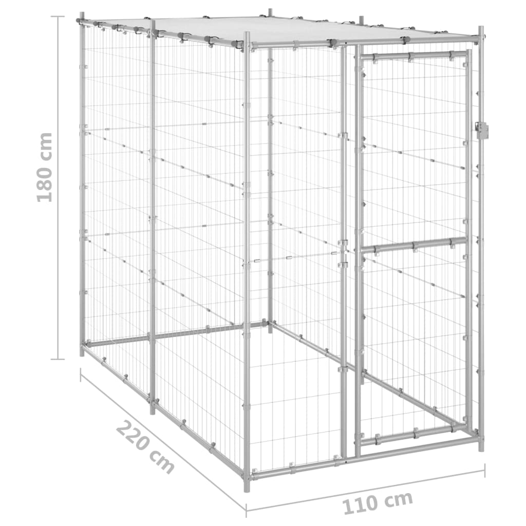 Gabbia per Cani da Esterno in Acciaio con Tetto 110x220x180 cm cod mxl 55965