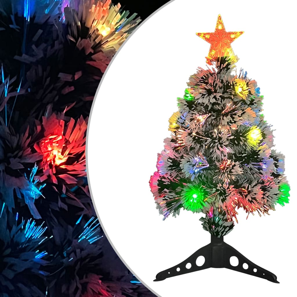 Albero Natale Artificiale LED Bianco e Blu 64 cm Fibra Ottica