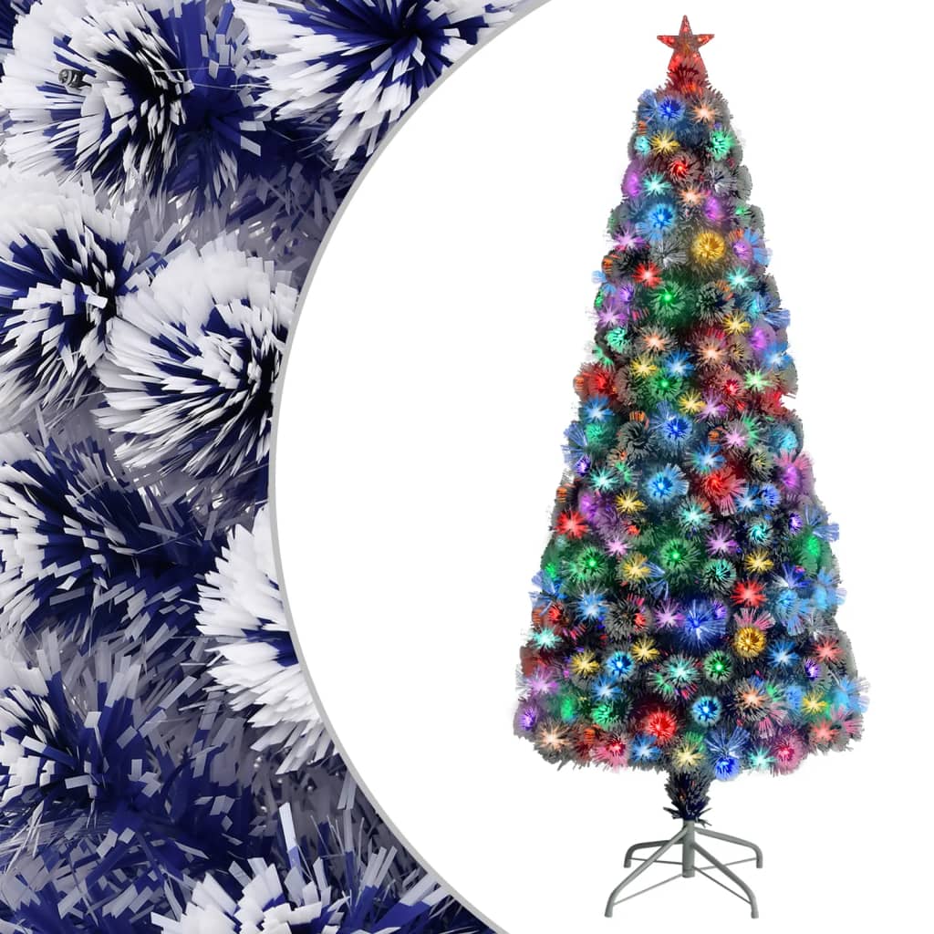 Albero Natale Artificiale LED Bianco e Blu 180 cm Fibra Ottica 328457