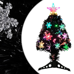 Albero di Natale con Fiocchi di Neve LED Nero 64cm Fibra Ottica