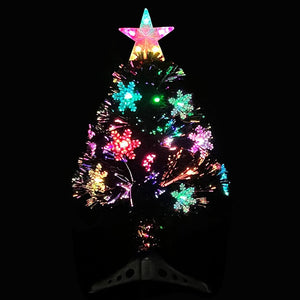 Albero di Natale con Fiocchi di Neve LED Nero 64cm Fibra Ottica